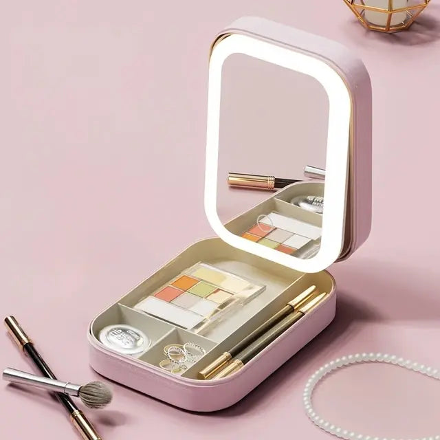 Boîte de rangement de maquillage avec miroir LED