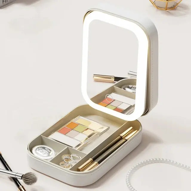 Boîte de rangement de maquillage avec miroir LED