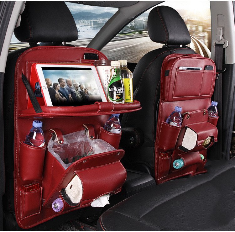PU Leather Car Storage Bag Multifunction Seat Back Tray Hanging Bag Waterproof Car Organizer Automotive Interior Accessories – Image 2