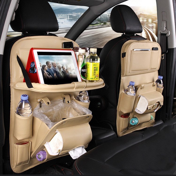 PU Leather Car Storage Bag Multifunction Seat Back Tray Hanging Bag Waterproof Car Organizer Automotive Interior Accessories – Image 4