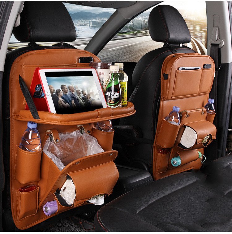 PU Leather Car Storage Bag Multifunction Seat Back Tray Hanging Bag Waterproof Car Organizer Automotive Interior Accessories – Image 6